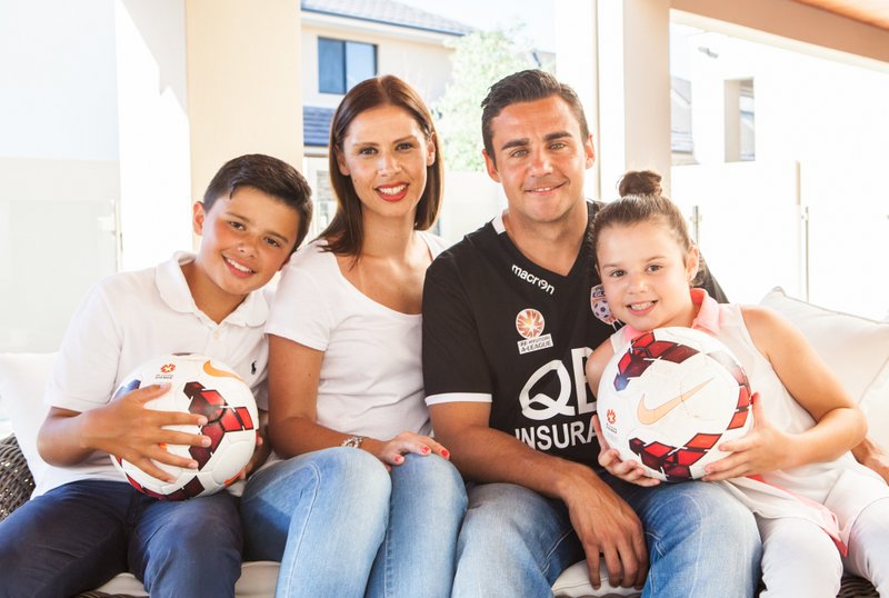 Perth Glory player Travis Dodd with his wife Bronwyn and their children Jake (12) and Mia (8) at their home in Stirling. Picture: Jordan Shields Source: The Sunday Times