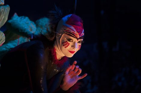 A performer from Cirque du Soleil's OVO waves to the camera during the opening night performance in Perth.